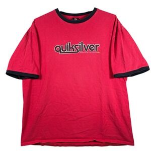 Vintage Quiksilver Ringer Tee Red‎ Logo Y2K Surf Skate Mens XL Spellout Fade